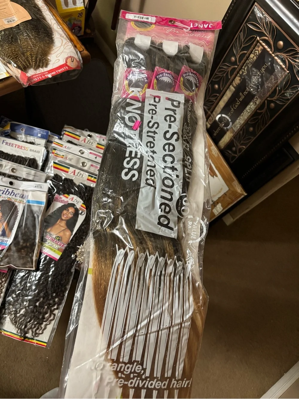 Assorted Synthetic Hair Weaves and Braiding Packs - Black & Dark Brown